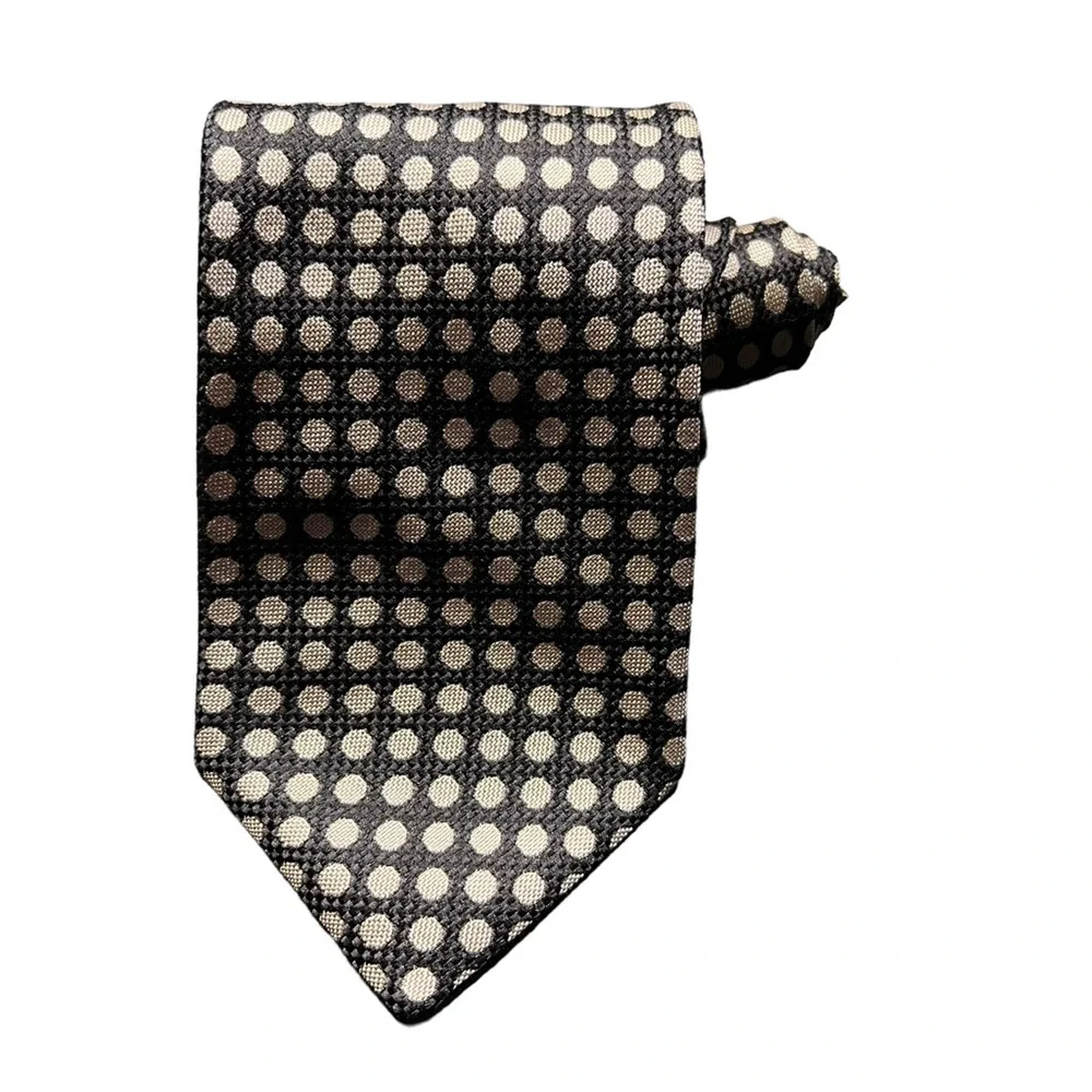 Hubert Milano Mens Tie Necktie Multicolor Polka Dot 100% Silk Tied Woven Classic